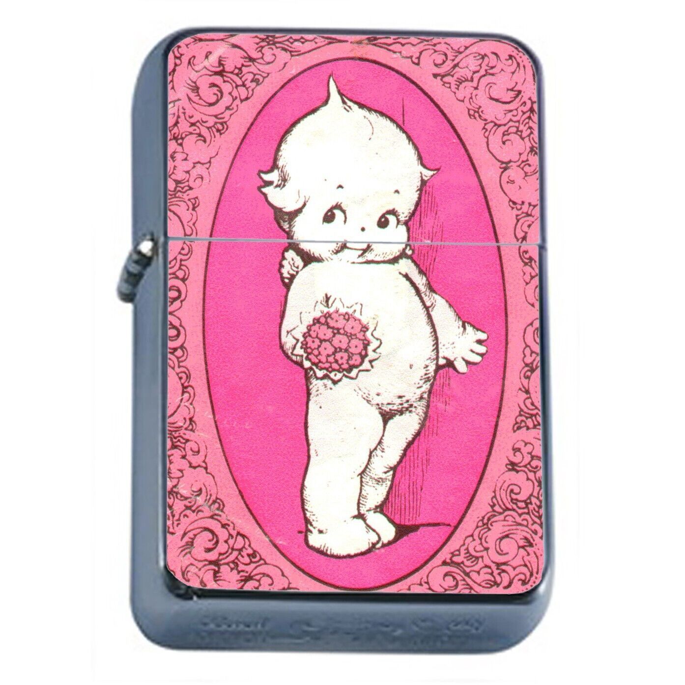 Vintage Cherub Doll Valentine Flip Top Oil Lighter Windproof - $14.80