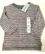 Cat &amp; Jack Boys Gray and Berry Striped Long Sleeve T-Shirt NWT Size: 18M - £9.61 GBP