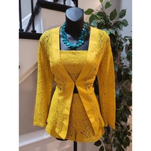 Fashion Nova 3 Piece Short Set Suit Women&#39;s S Yellow Polyester Lace Up B... - $57.42