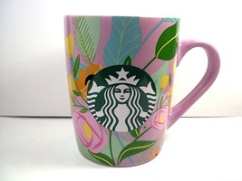 Starbucks coffee mug siren logo pink with tropical florals 2020 10 oz - £10.09 GBP