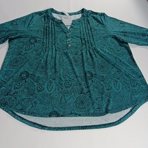 NY Collection ITU2146 Women's Green & Black Paisley 3/4 Sleeve Blouse Top Sz PXL image 12