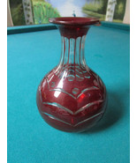 Red Bohemian Czech Clear To Red Cut Crystal Vase 7 X 5&quot;   - $105.92