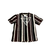 Vintage 90’s Guess Originals Men&#39;s Classic Striped T-Shirt Maroon Size M... - £39.33 GBP
