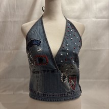 VTG Pepe Jeans London Women’s Jean  Halter Top Size L Embroidered Patches - £38.22 GBP