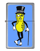 Planters Mr. Peanut Flip Top Lighter Brushed Chrome with Vinyl Image. - £23.01 GBP