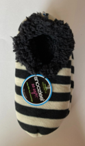 Classic Black &amp; White Striped Snoozies Slippers Size Medium (7-8) - £11.74 GBP