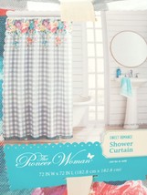 Pioneer Woman Sweet Romance Gray Gingham Floral Fabric Shower Curtain 72&quot; x 72&quot; - £20.14 GBP