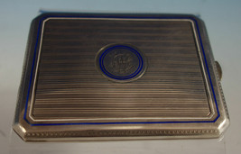 Austrian .750 Silver Card Case Engine Turned with Blue and White Enamel (#2796) - £202.58 GBP
