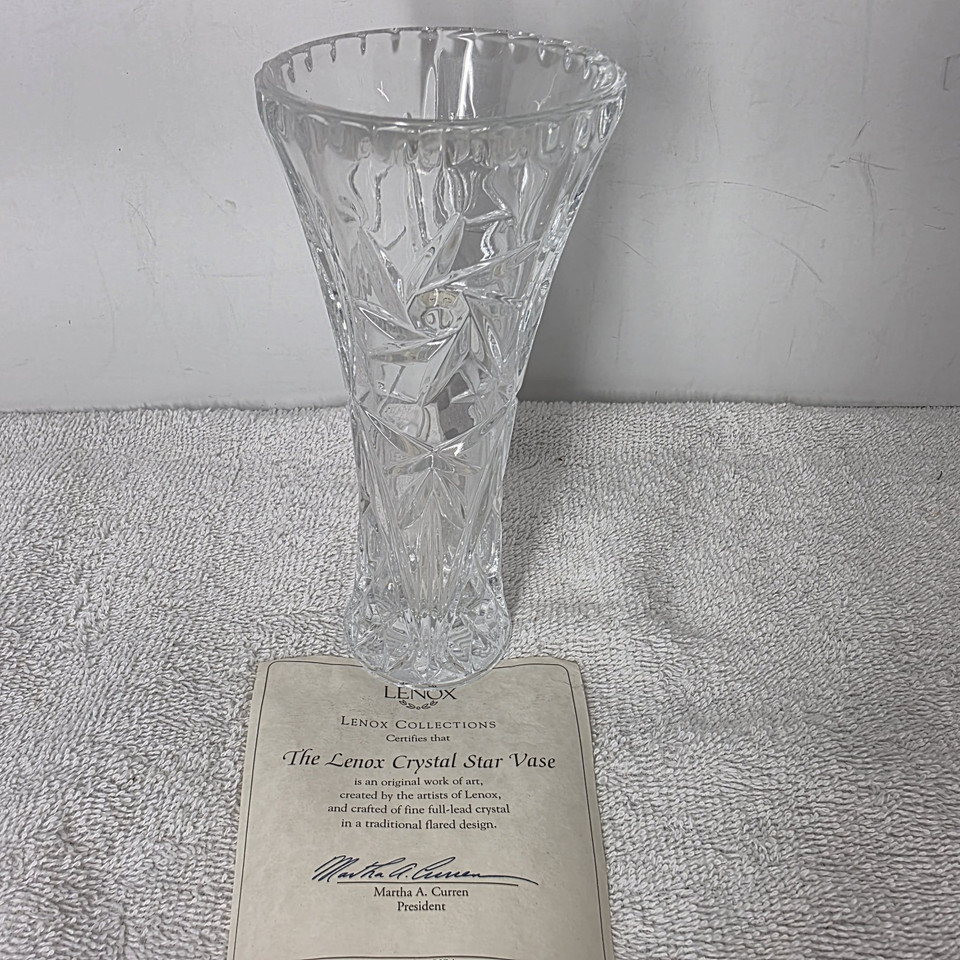 Lenox Fine Crystal Vases 6” Pinwheel Star Fan Flower Design Made In USA - $17.81