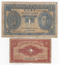 Hong Kong, 1 Dollar, &amp; 10 Centimes, Ensemble 2 Old Émission Note, Used C... - $42.12