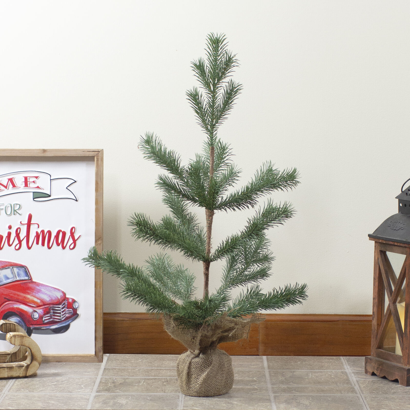 US Seller 2Foot Ponderosa Pine Artificial Christmas Tree Jute Base Decor... - $50.38
