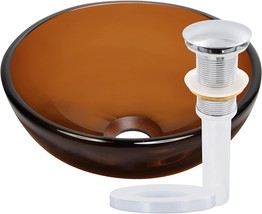 Novatto 12-Inch Brown Glass Vessel Bathroom Sink Set In Chrome - £244.97 GBP