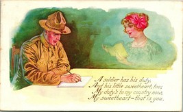 1919 WWI Soldier Writing Home A Soldier Has His Duty Poem Romance Sweeth... - $15.79
