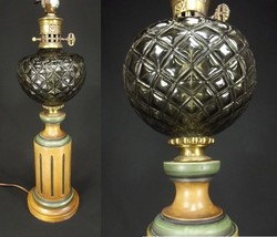MID CENTURY modern TABLE LAMP EAMES ERA teak ceramic glass 1960&#39;s column... - £55.12 GBP