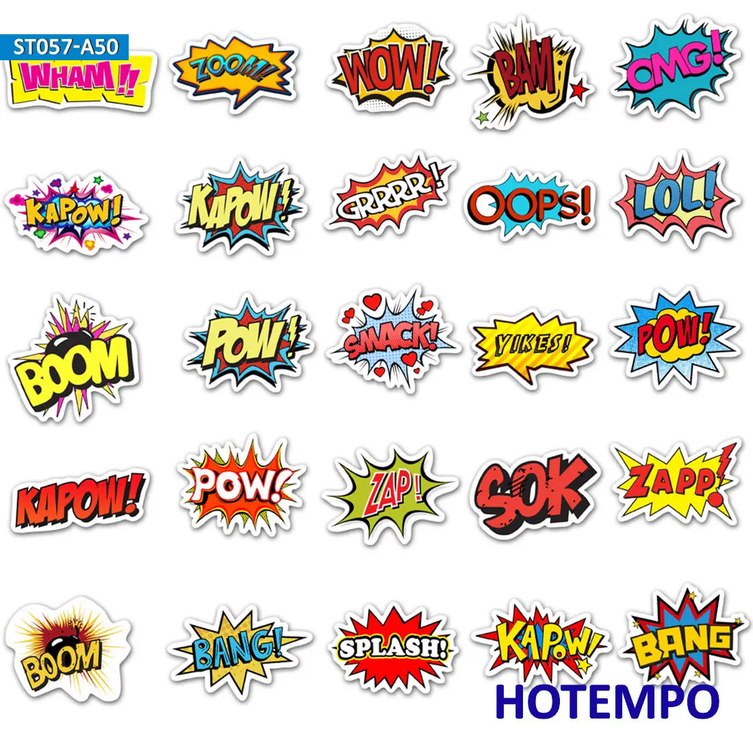 0pcs bam pow wow boom bang omg oop explosion cloud style anime slogan stickers pack for thumb200