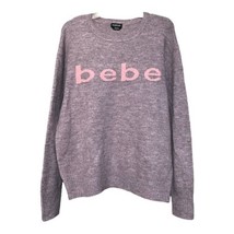 Bebe Womens Purple Pink Gray Logo Crew Neck Sweater Size Large - £11.16 GBP