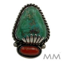Pre-Owned Lou Bilou DeWolf Sterling Silver Turquoise and Red Coral Ring ... - $595.00