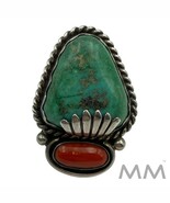 Pre-Owned Lou Bilou DeWolf Sterling Silver Turquoise and Red Coral Ring ... - €520,60 EUR