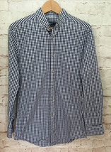 Bar III Slim Fit Carnaby Collection Mens M Navy Gingham Check Button Dow... - $22.40