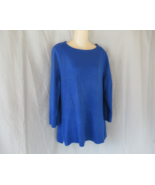 Karen Scott sweater tunic XL blue scoop neck 3/4 sleeves ribbed hem slits - $13.67