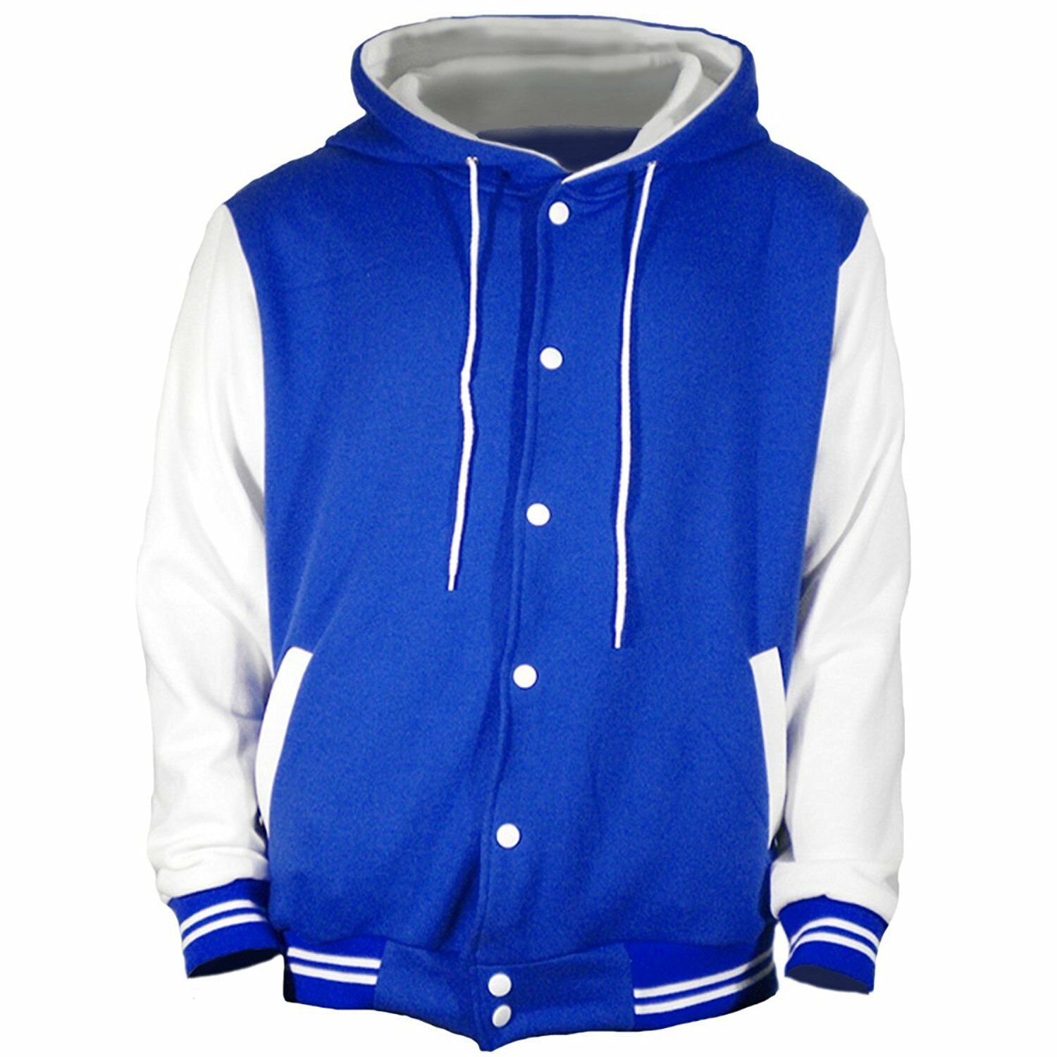 Royal Blue Varsity full  Wool Letterman Hoodie White wool  Sleeves XS-4XL