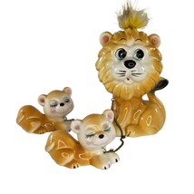 Vintage Anthropomorphic Lion Family Figurines On Chain Leash - £43.95 GBP