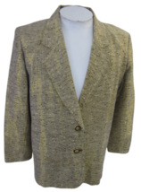 City Girl Petites Women vtg 80s lurex Gold silk blazer jacket sz 14 shoulder pad - £52.57 GBP