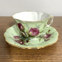 Hammersley Bone China Pink Roses Tea Cup &amp; Saucer Light Green Sea Foam G... - £19.25 GBP