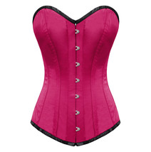 Long Torso Overbust Bustier Steel Ironing Back Lacing Pink Satin Corset - £35.92 GBP+