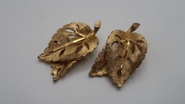 Vintage Gold BSK Leaf Earrings 3.2cm - £18.99 GBP
