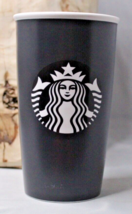 Starbucks Black Matte Ceramic 12oz Travel Mug 2016 Coffee Tumbler Pink Lid - £9.90 GBP