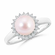 ANGARA 8mm Japanese Akoya Pearl Ring with Floral Halo in Silver for Women, Girls - £367.23 GBP+