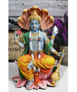 Hindu God Vishnu Vasudeva Sitting On Throne Of Cobras Statue Preserver P... - $52.99