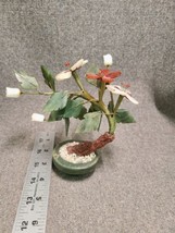 Vintage Jade Glass Bonsai Tree Red &amp; White Flowers Jafe Green Celadon Po... - £18.67 GBP