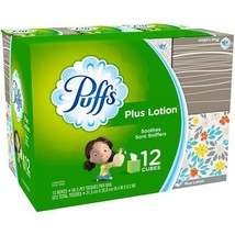 Puffs Plus Lotion Facial Tissue, 12 Cube Boxes, 56 Tissues/Box - £23.38 GBP