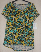 Nwt Womens Lu La Roe Black, White, Yellow &amp; Aqua Abstract Classic T Shirt Size L - £21.97 GBP