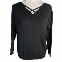 Japanese One Way Ribbed Knit Pullover Sweater S Black Long Sleeve V Neck - £20.73 GBP