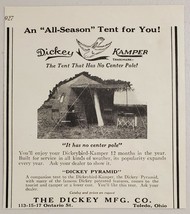 1927 Print Ad Dickey Kamper Camping Tent Made in Toledo,OHIO - £7.50 GBP