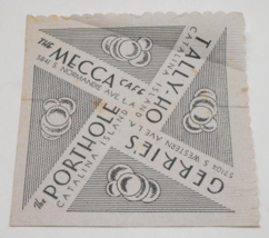 1940&#39;s VTG Mecca Cafe, Gerrie&#39;s, The Porthole, Tally-Ho LA CA Night Club Napkin - £15.62 GBP