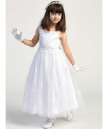 Girls White First Communion Dress w/ Satin Bodice (711) - $223.69