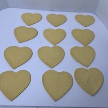 12 Pc Vintage Handmade Fabric Hearts Yellow With Floral Pattern Bows And Opening - £6.39 GBP