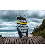 Speedo 1 Piece Swimsuit 6/32 Black Blue Yellow Jagged Stripe Racerback - $264.64 MXN