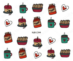 Nail Art Water Transfer Stickers jam cookie tea heart cake LOVE KoB-1344 - £2.39 GBP