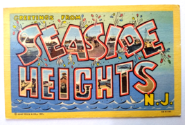 Greetings From Seaside Heights New Jersey Large Letter Postcard Linen Curt Teich - $20.70