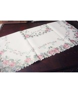 Fanco Tablecloth Floral Pink Roses, Cutwork Border With Waves Sq 36x36 C... - $519.96 MXN