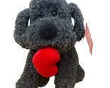 Russ Bosworth Smoky Gray Puppy Dog Holding Red Heart Valentine Plush 7&quot; - £8.83 GBP