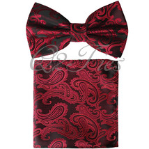 New Men Red / Black BUTTERFLY Bow tie And Pocket Square Handkerchief Set... - $10.85