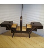 Vintage Accordion Sewing Box Dark Wood Expandable Organizer Mid Century ... - $1,379.26 MXN