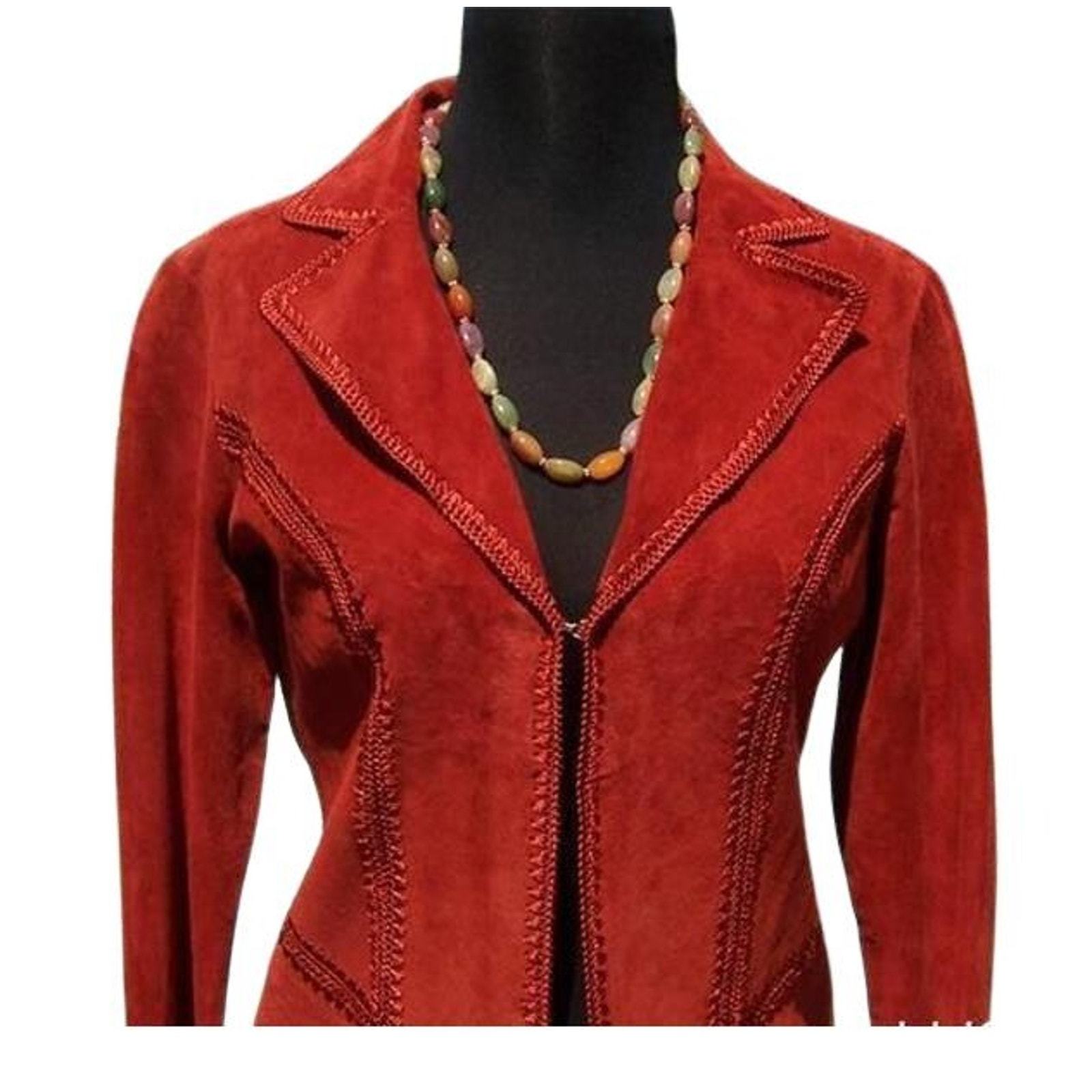 Cache Rust Suede Leather Peek-A-Boo Crochet Insert Jacket Top New $248 NWT - £75.28 GBP