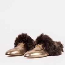 The Izmir Gold Leather Natural Fur Women Slipper image 2